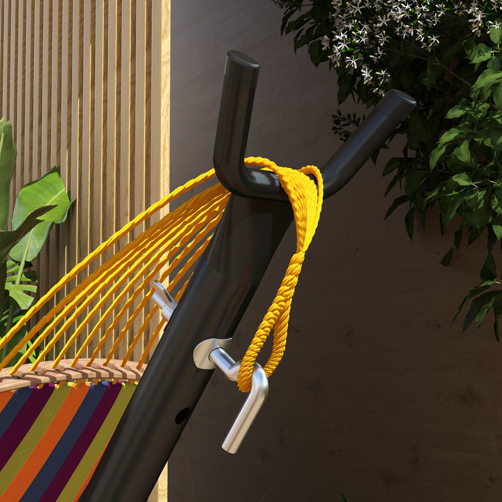 Hængekøjestativ, til hængekøjer op til 280 cm, stål, 285L x 125B x 110H cm, sort