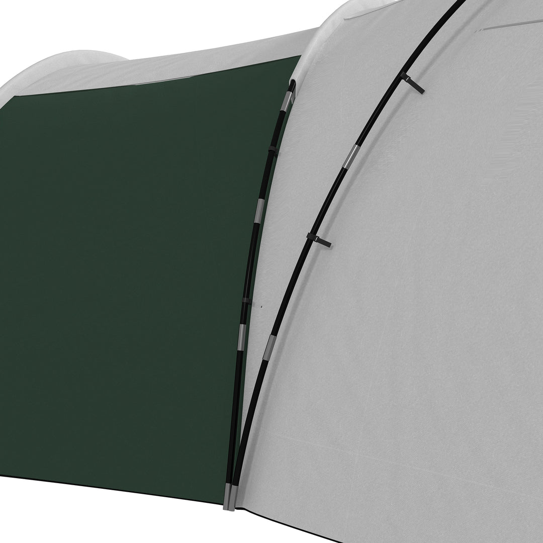 Campingtelt til 6-9 personer, 4 værelser, markise, vandtæt, 615 x 615 x 225 cm, grøn