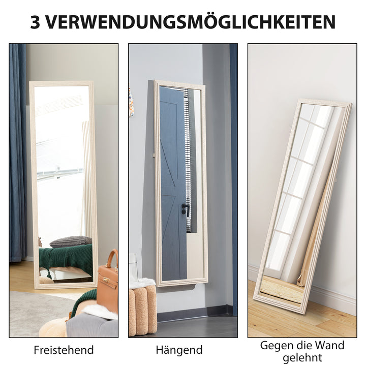 160 x 50 cm spejl i fuld længde, alsidig brug, rektangulært design med ramme, hvid