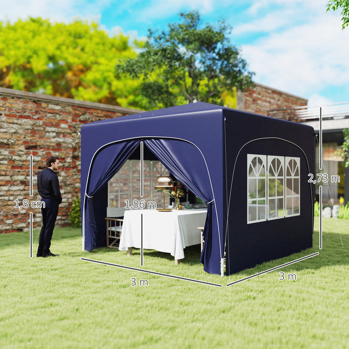 3 X 3 m pavillon, pop-up havetelt med sidevægge og bæretaske, upf 50+, højdejusterbar, sand