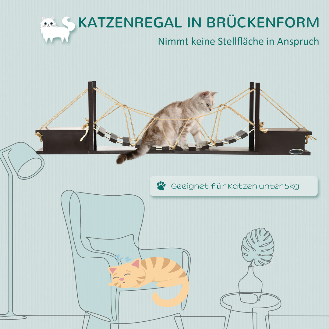 Klatrevæg til katte, hylde til katte, hængebro, 96 cm x 20 cm x 25,5 cm, brun