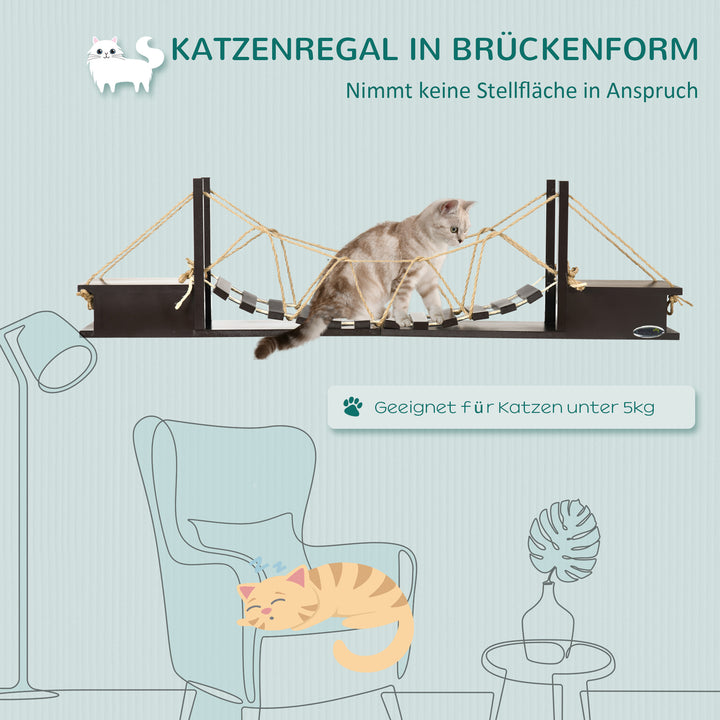 Klatrevæg til katte, hylde til katte, hængebro, 96 cm x 20 cm x 25,5 cm, brun