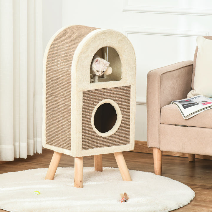 Kradsetræ til kattehule, kradsetræ til katte, kradsetønde med kradsebræt, legebolde, katteseng, kradsemåtte i flere lag, spånplade, plys, sisal, kaffe, 40 x 34 x 91 cm