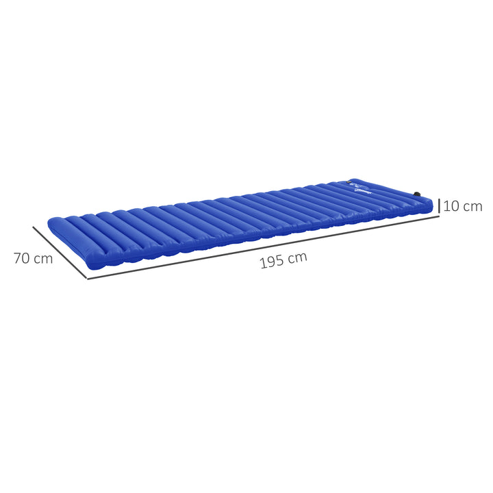 Campingluftmadras, inklusive pumpe, hurtig oppustning, robust, 195 x 70 x 10 cm, blå