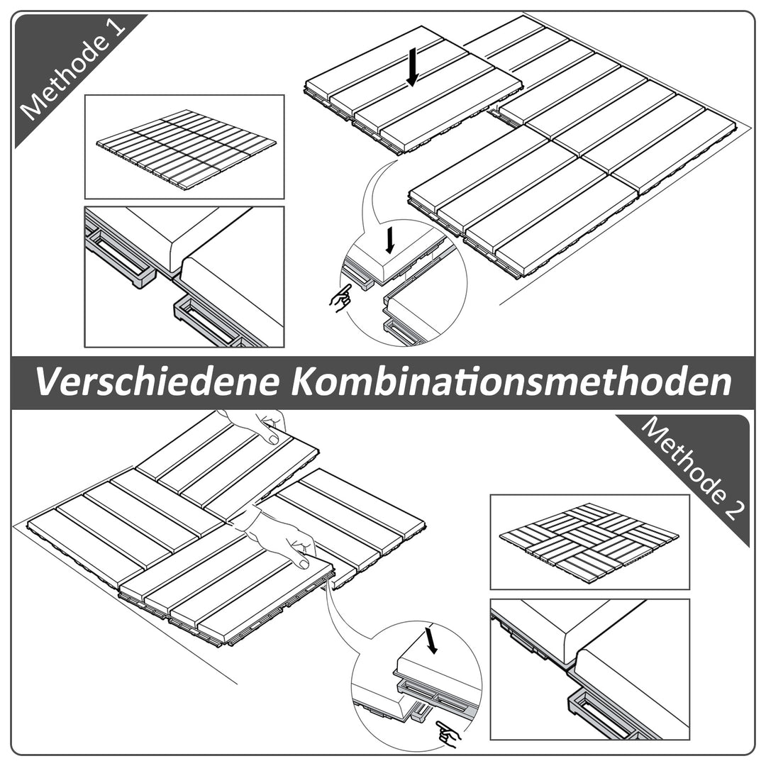 Terrassefliser 30 x 30 cm, 9 stk., 0,81 m², klikfliser, balkonfliser med kliksystem, dræningsfunktion, gulvflise til terrasse/altan, mørkegrå
