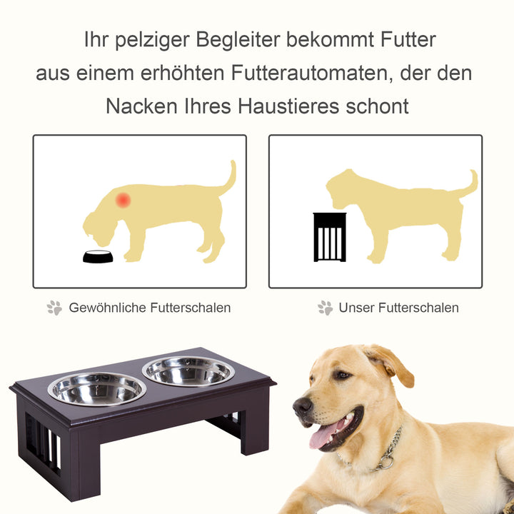 Hundeskål til hævet hund, madskål med 2 skåle, vandskål, 2 x 900ml skåle i rustfrit stål, foderskål, foderstation, hundeskåle til små hunde og katte, espresso