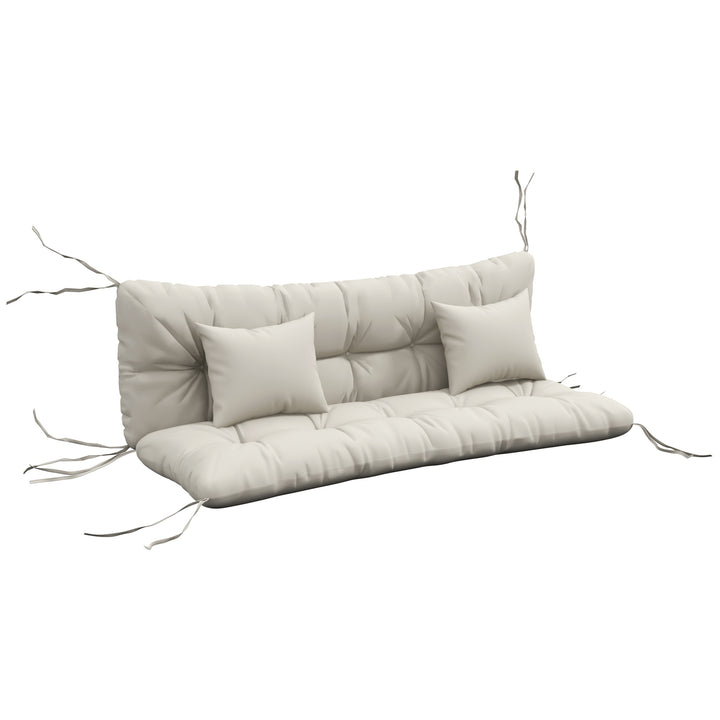 Sæt med 4 siddehynder, 150x50 cm, vandafvisende stolehynder med bånd, 10 cm tykke, cremehvid