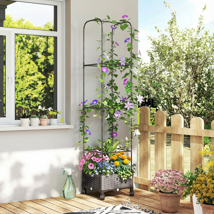 Højbed med espalier, mobil blomsterkasse med hjul, drænhul, plantekasse 40 x 40 x 185 cm