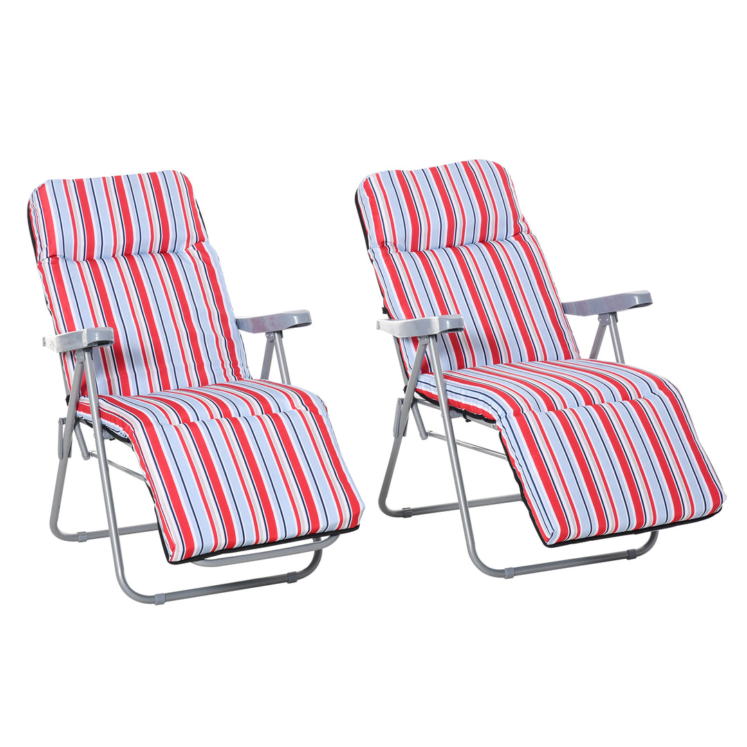 Sæt med 2 foldbare liggestole med hynder, justerbar ryglæn med 5 positioner, havestol, havemøbelsæt, stål, polyester, rød, 60 x 75 x 65-102 cm