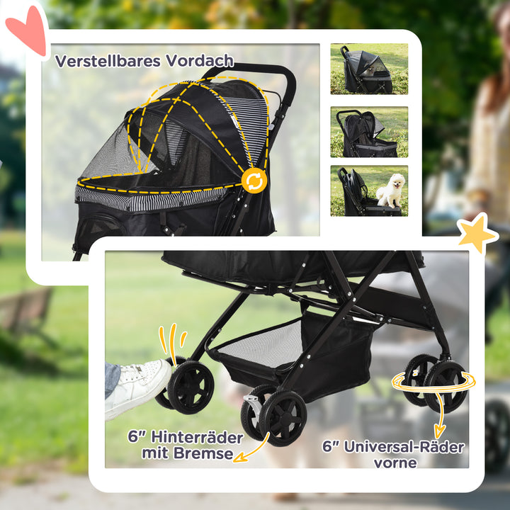 Hundevogn hundevogn klapvogn til små hunde og katte kæledyrsvogn kæledyrsvogn kattevogn oxford sort 76,5 x 52 x 95 cm