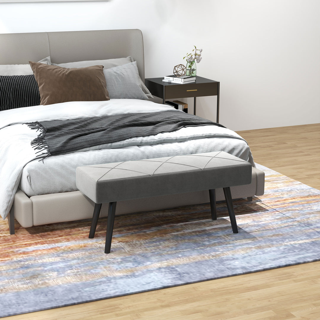 Polstret bænk sengebænk, velour look, 100 x 36 x 45 cm, grå