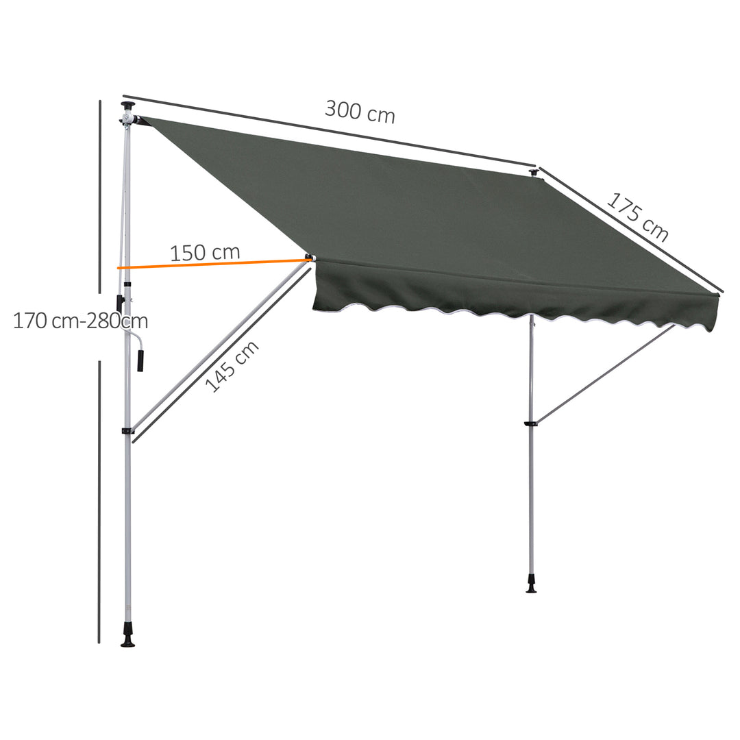 Klemmemarkise med håndsving, højdejusterbar, leddelt armmarkise, smudsafvisende, vejrbestandig, balkonmarkise 150 cm bred, terrassemarkise til terrasse, balkon, veranda, grå