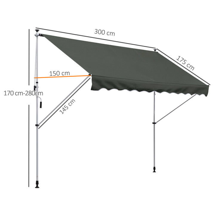 Klemmemarkise med håndsving, højdejusterbar, leddelt armmarkise, smudsafvisende, vejrbestandig, balkonmarkise 150 cm bred, terrassemarkise til terrasse, balkon, veranda, grå