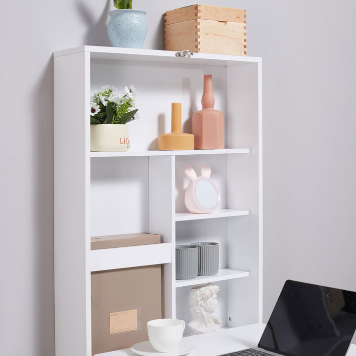 Vægbord, foldbar bordplade, 5 rum, 60x94,5x147cm, sort/hvid