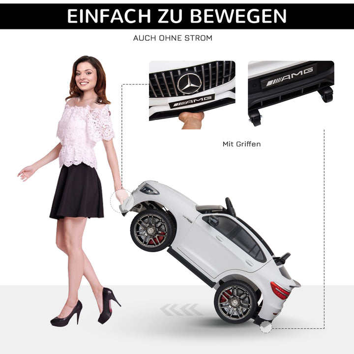 Børnebil 12v mercedes-benz amg glc63s coupe licenseret elbil med fjernbetjent sikkerhedssele 2 x 35w motorer mp337-60 måneder hvid 115 x 70 x 55 cm