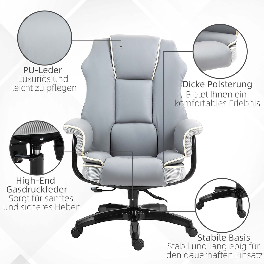 Ergonomisk kontorstol, ekstra polstret, lænefunktion, kunstlæder, 76x80x118-124 cm, lysegrå