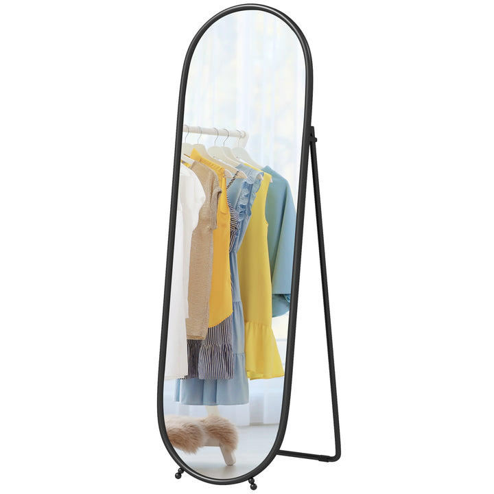 Helfigursspejl, oval form, fritstående, metalramme, 40x160cm, sort
