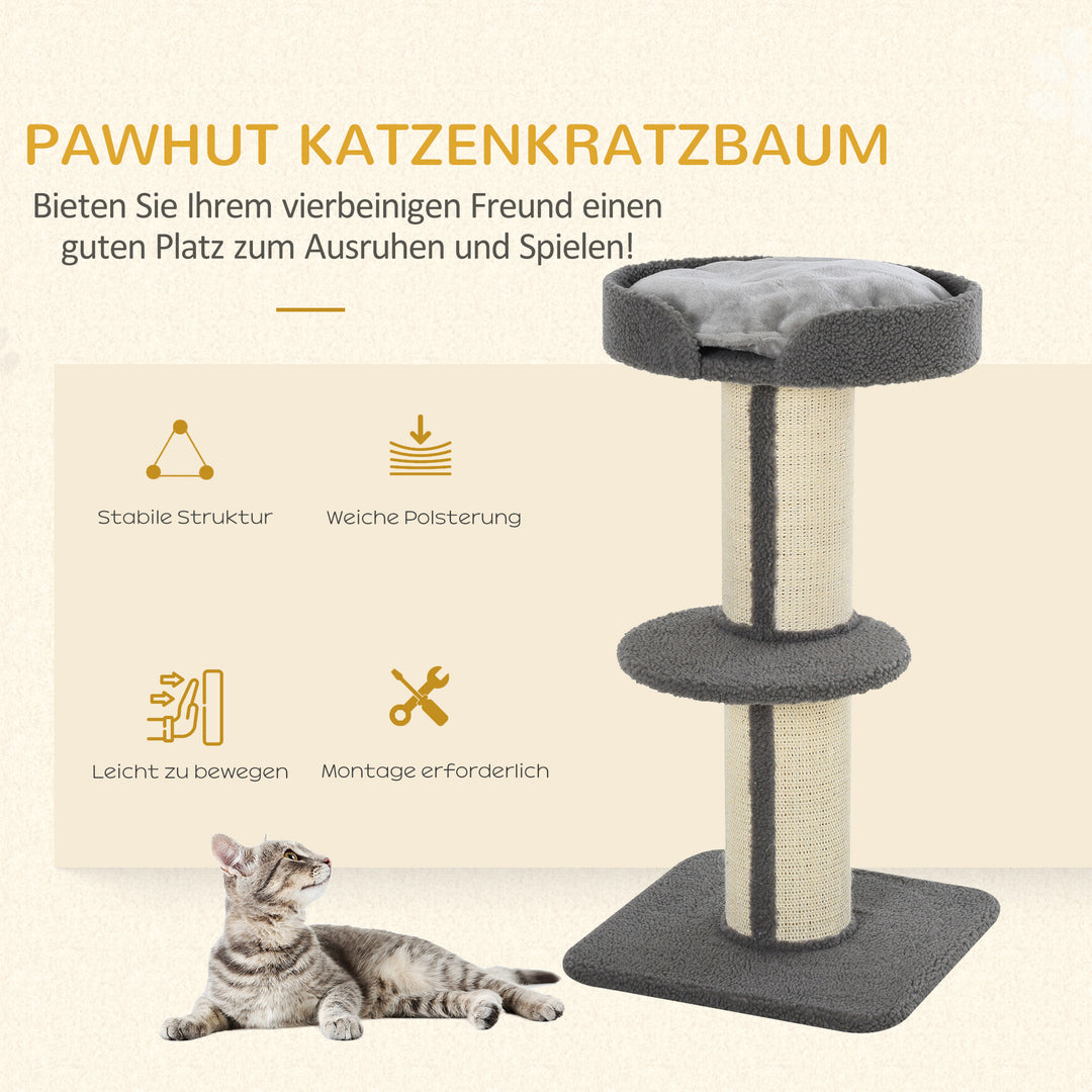 Kradsetræ 91 cm kattetårn med sisalstolper, platform, hynde, kradsetræ i flere niveauer, klatretræ, til mellemstore katte, grå