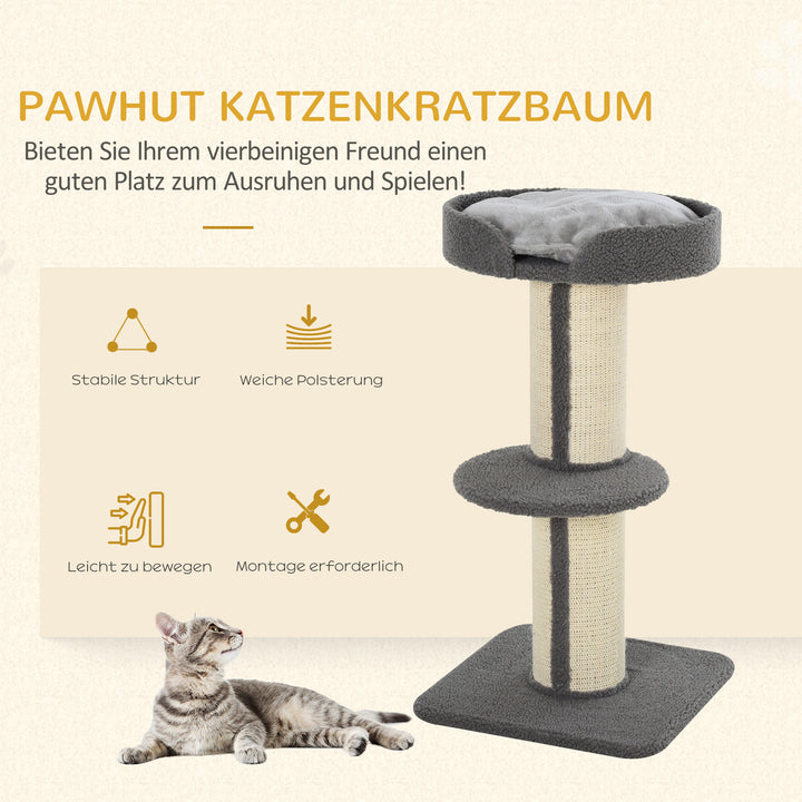 Kradsetræ 91 cm kattetårn med sisalstolper, platform, hynde, kradsetræ i flere niveauer, klatretræ, til mellemstore katte, grå