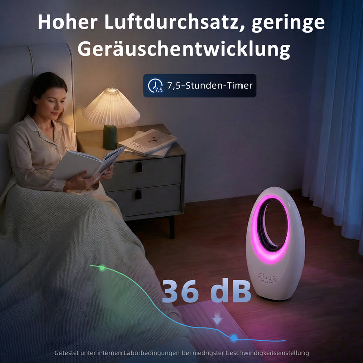 Tårnventilator uden rotorblade, støjsvag ventilator med 60° oscillation, LED-belysning, 3 hastigheder, 7,5 timer