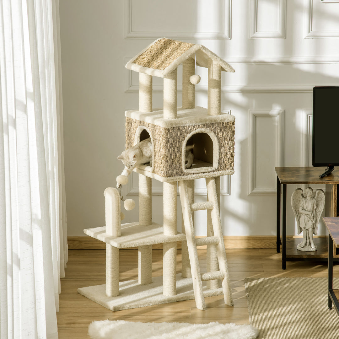 Kradsetræ med kattehule inklusive sisal plyslegetøj khaki + beige + kaffe