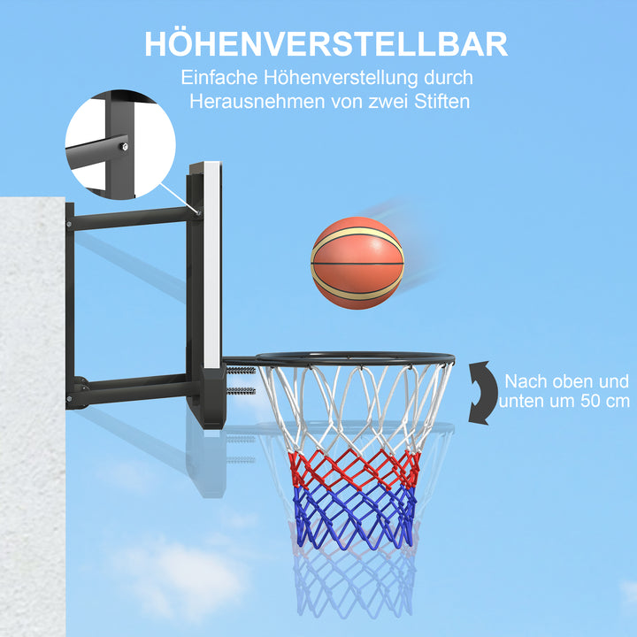 Vægmonteret basketballkurv, fjederbelastet kurv, brudsikker bagplade, sort