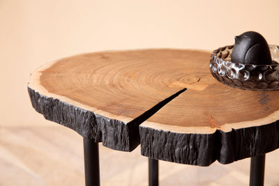Sidebord i træskive-look, 45x45x50 cm, massivt træ / metal