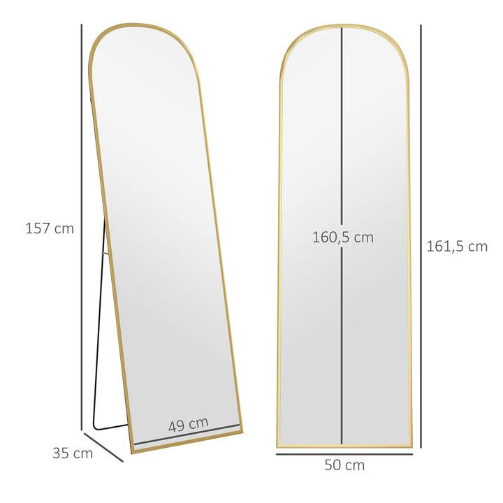 Stående spejl, helfigursspejl, stort spejl, moderne design, 50 cm x 1,5 cm x 161,5 cm, guld