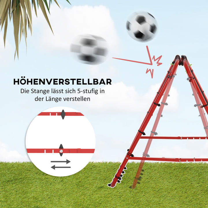 Fodboldmål, justerbart, foldbart, metalramme, 100 x 95 cm, rød