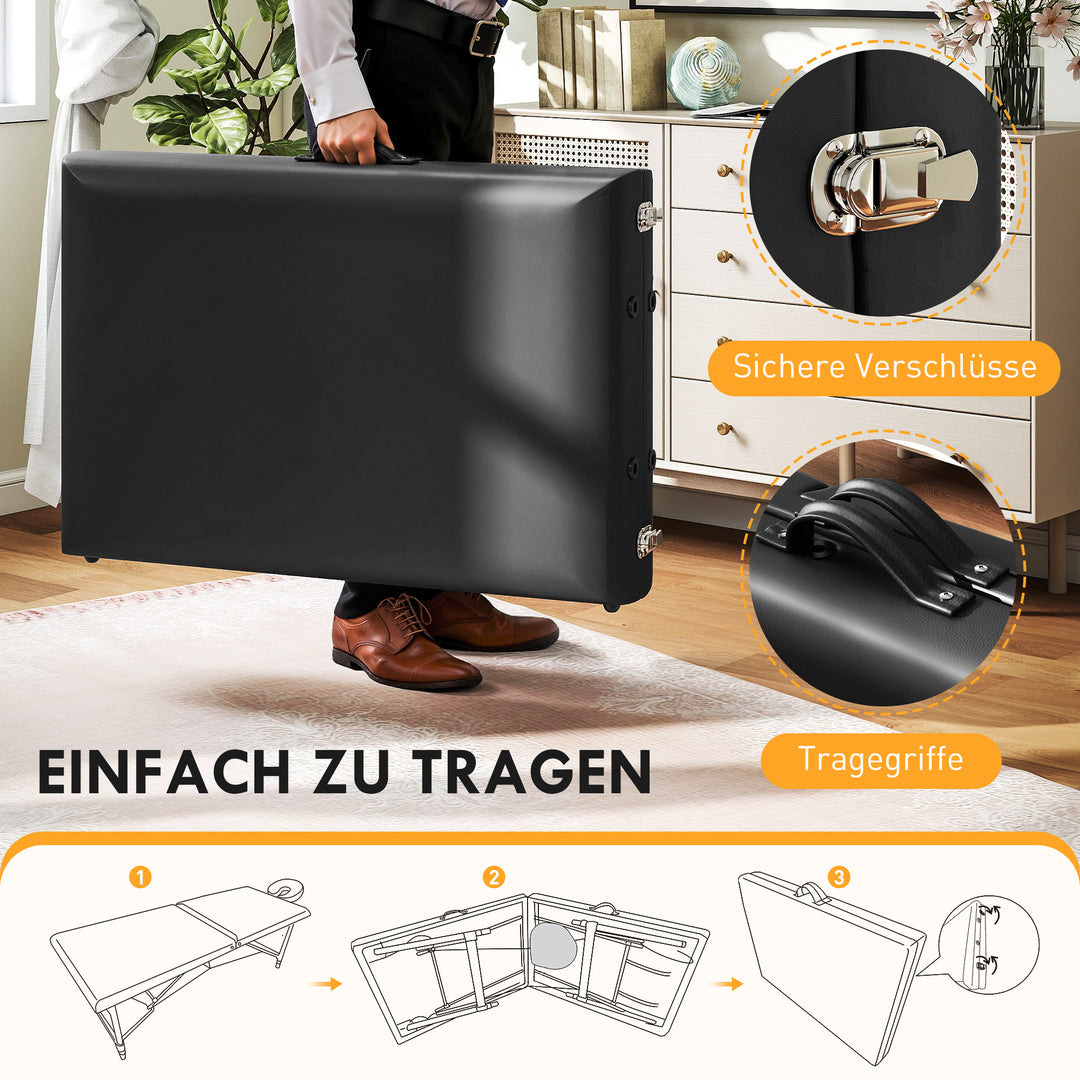 Højdejusterbar massagebriks, træstel, foldbar massageseng, skumpolstring, sort