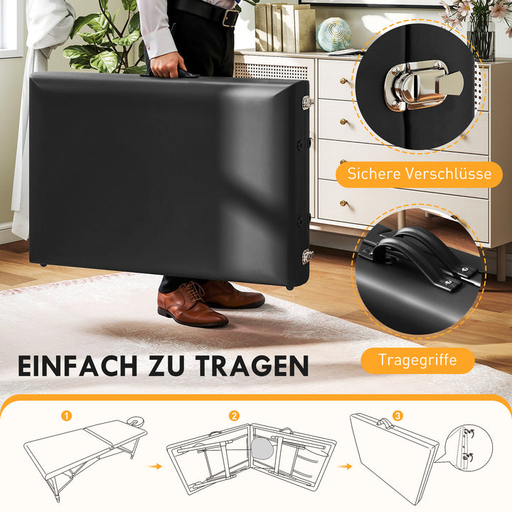 Højdejusterbar massagebriks, træstel, foldbar massageseng, skumpolstring, sort