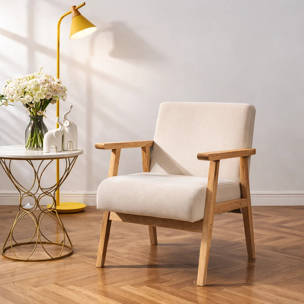 LOUIS Massivt Træ Beige Velour Loungestol