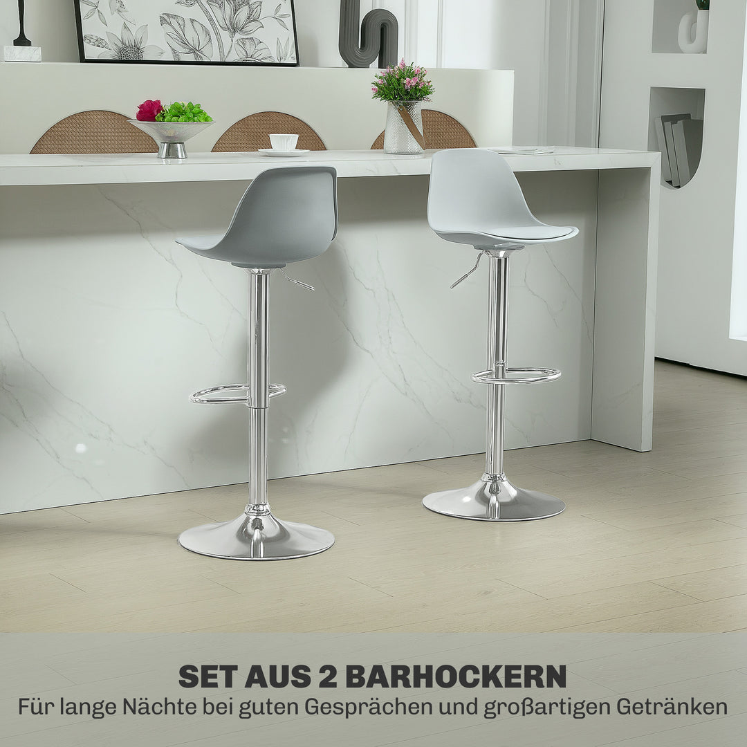 Sæt med 2 barstole, drejelige barstole med ryglæn, højdejusterbar, belastningskapacitet op til 120 kg, 42 x 38 x 82-104 cm, grå
