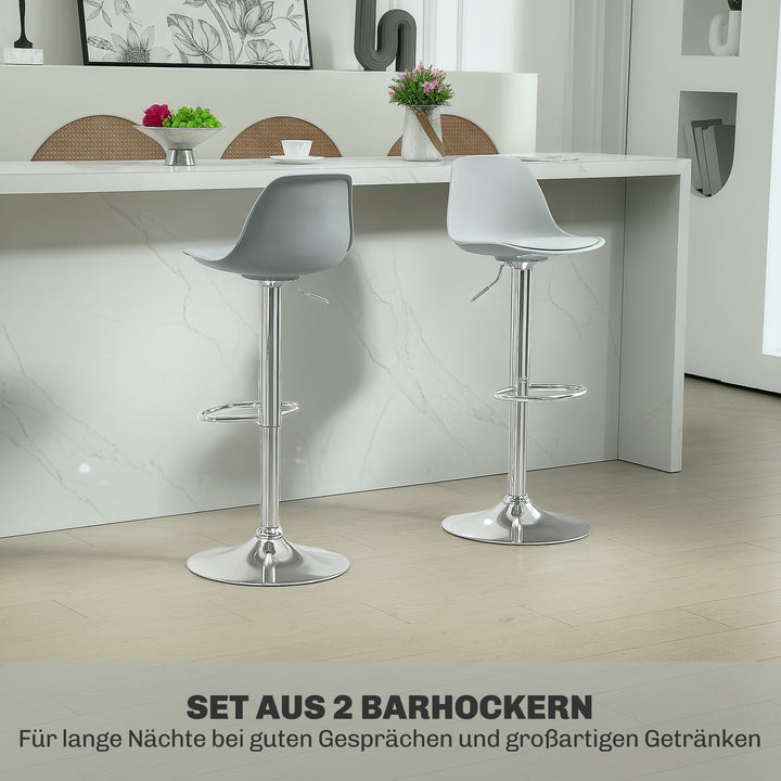Sæt med 2 barstole, drejelige barstole med ryglæn, højdejusterbar, belastningskapacitet op til 120 kg, 42 x 38 x 82-104 cm, grå