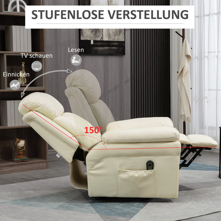 Lænestol med ståstøtte, inklusive fodstøtte og nakkestøtte, 1 fjernbetjening, cremehvid
