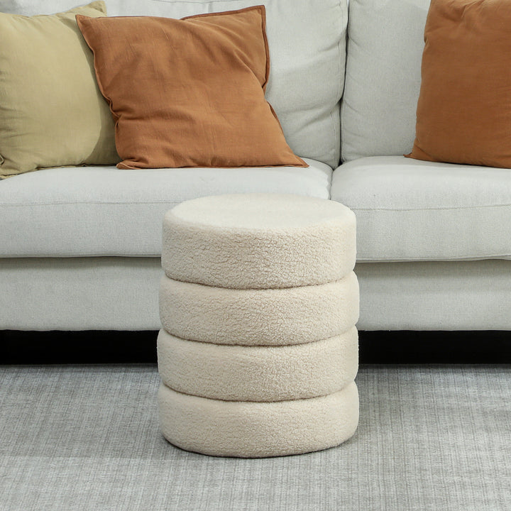 Skammel, rund, teddy fleece, op til 120 kg, ø40x45h cm, beige