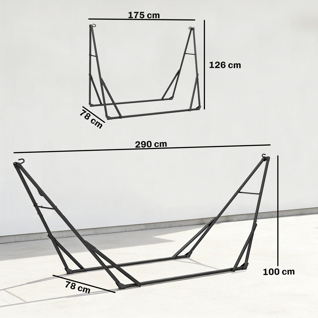Justerbar, foldbar, bærbar hængekøjestander med bæretaske, 290x78x100 cm, sort