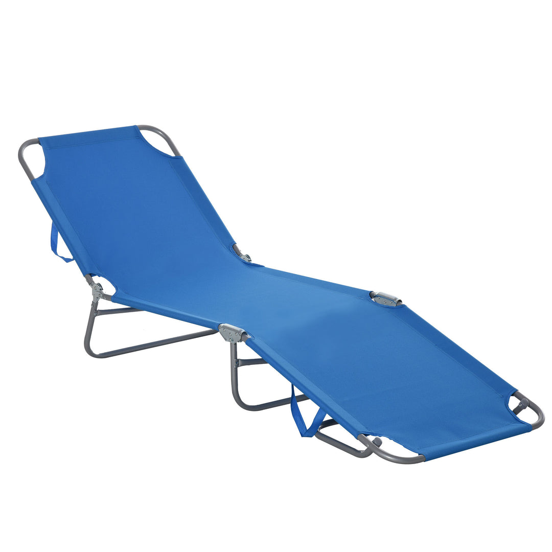 Solseng, foldbar, justerbar ryglæn, rustfri metalramme, 187 x 55 x 24 cm, blå