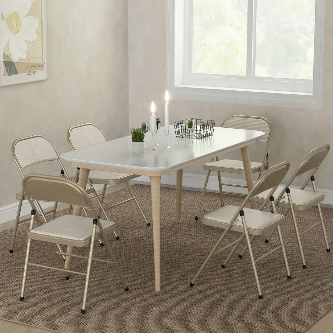 Sæt med 6 klapstole, bærbare kontorstole, stålben, klapstol til kontor, reception, venteværelse, beige linnedlook