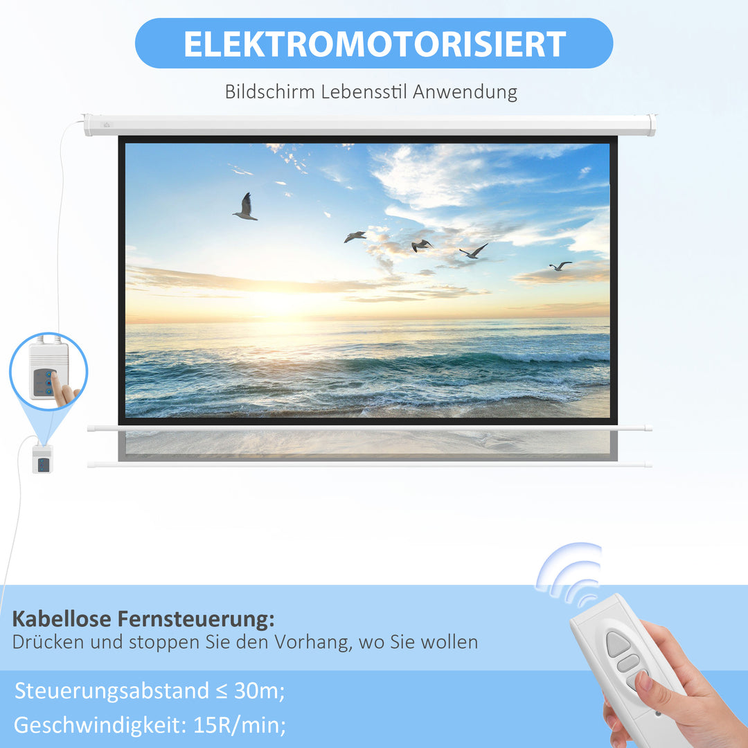 Projektorlærred, projektionslærred, 16:9, 84 tommer, fjernbetjening, motor