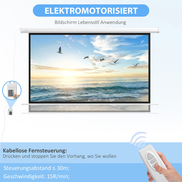 Projektorlærred, projektionslærred, 16:9, 84 tommer, fjernbetjening, motor