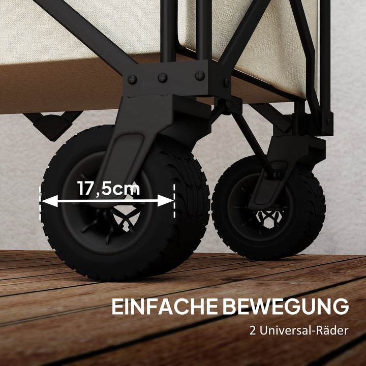 Havevogn, 100 kg lasteevne, foldbar transportvogn med aftagelig presenning, 90 x 48 x 92 cm, beige