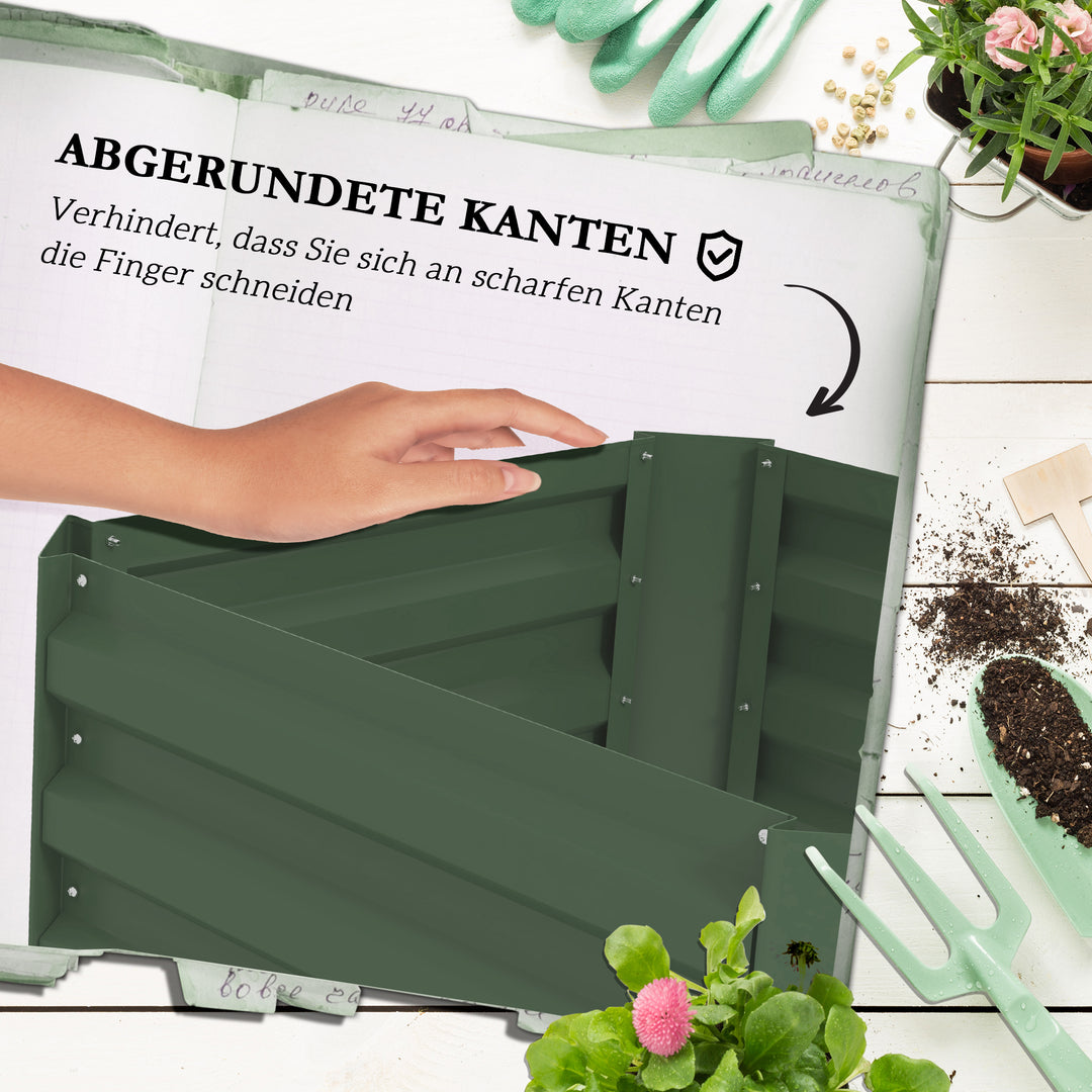 Højbed med espalier, åben bund, vejrbestandig, 61 cm x 61 cm x 140 cm, grøn
