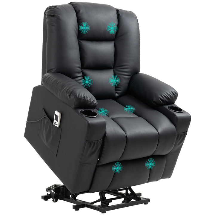 Lænestol med ståstøtte, usb, massagefunktion, kunstlæder, op til 150 kg, 90x98x102 cm, sort