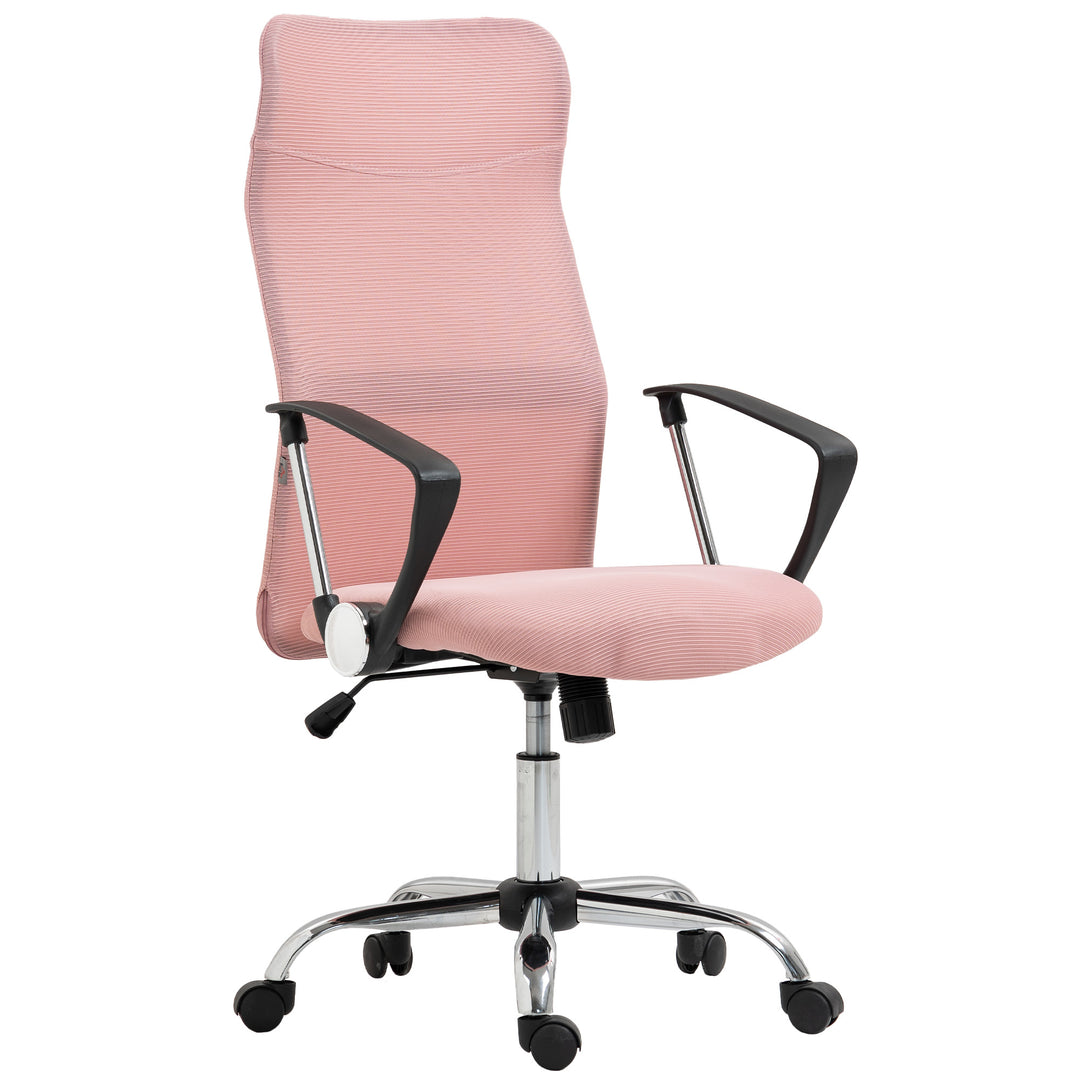 Ergonomisk kontorstol, højdejusterbar drejestol med vippefunktion, netpolstring, 63 x 65 x 109-119 cm, lyserød
