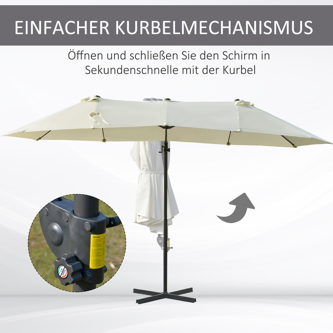 Dobbelt parasol hængeparasol dobbelt parasol med håndsving justerbar haveparasol solbeskyttelse metal cremehvid 440 x 270 x 250 cm
