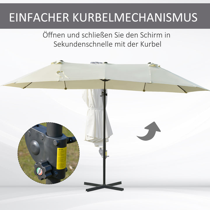 Dobbelt parasol hængeparasol dobbelt parasol med håndsving justerbar haveparasol solbeskyttelse metal cremehvid 440 x 270 x 250 cm