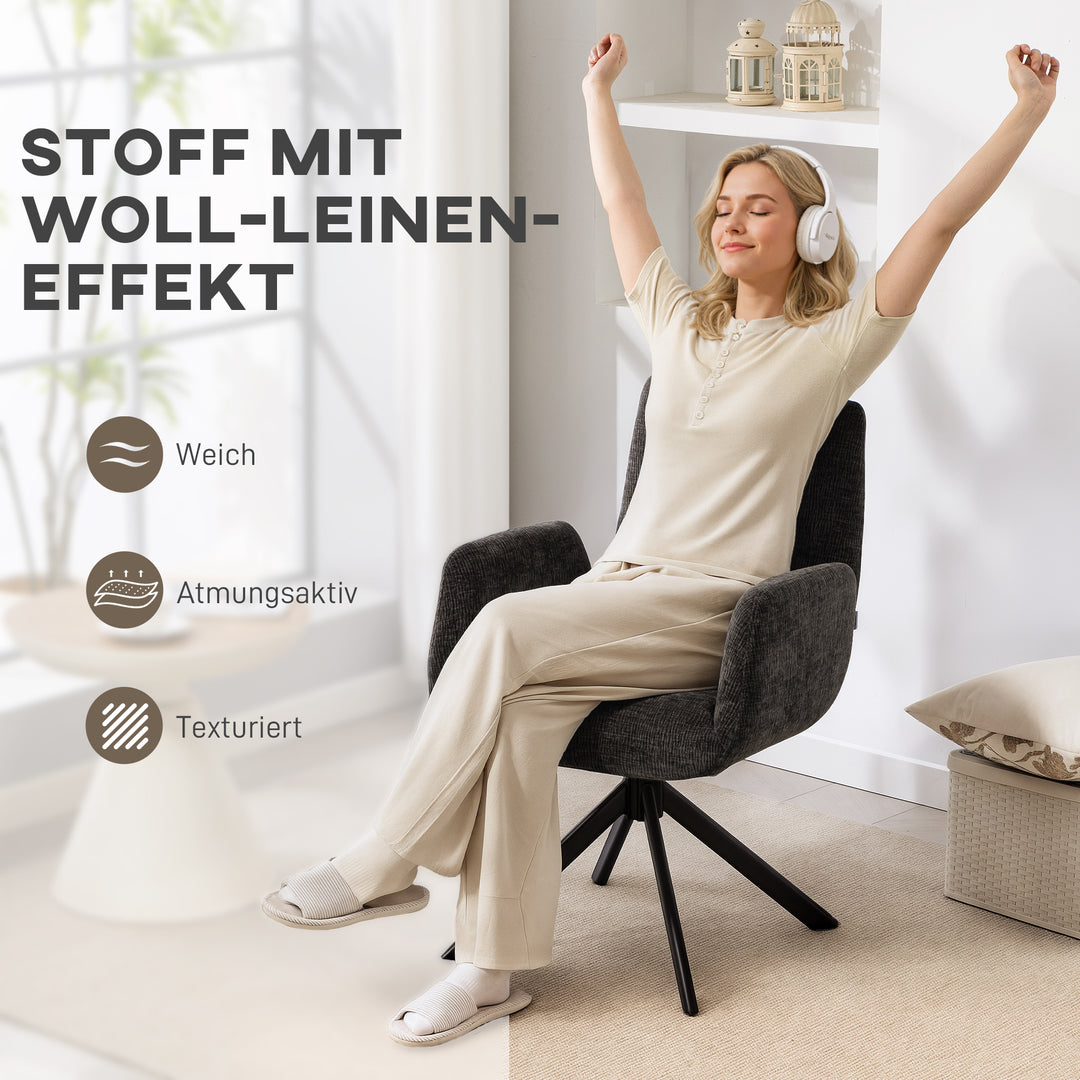 Polstret lænestol, accentstol, moderne design, drejelig, op til 120 kg, sort