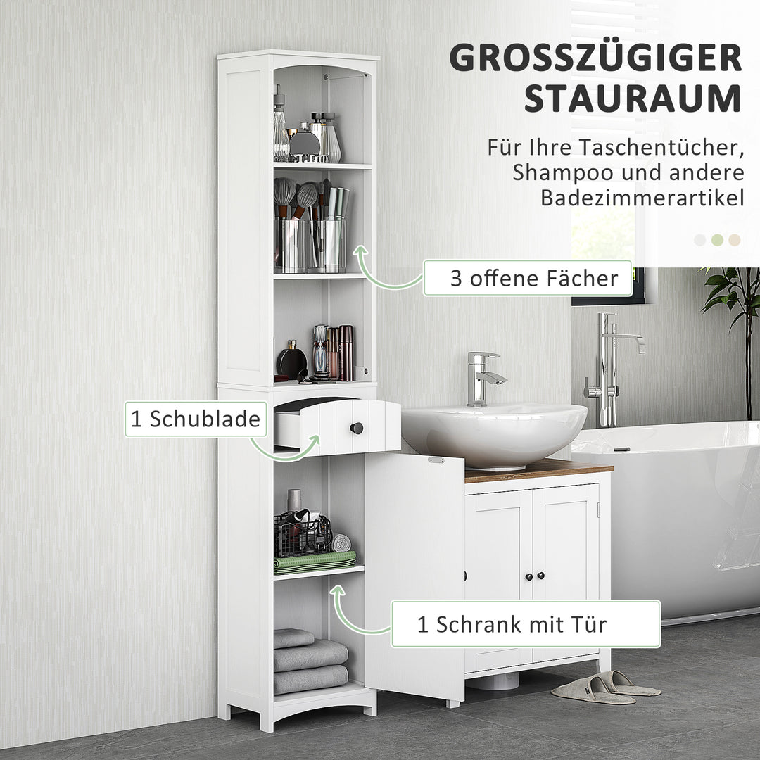 Badeværelsesskab med 3 hylder, 1 skuffe, robust, mdf, hvid