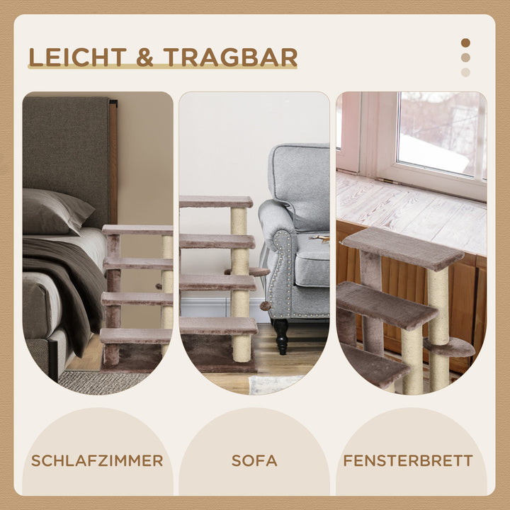 Kradsetrappe til kæledyr, 4-trins kradsetræ, til dyr op til 5 kg, 60 x 40 x 64 cm, brun